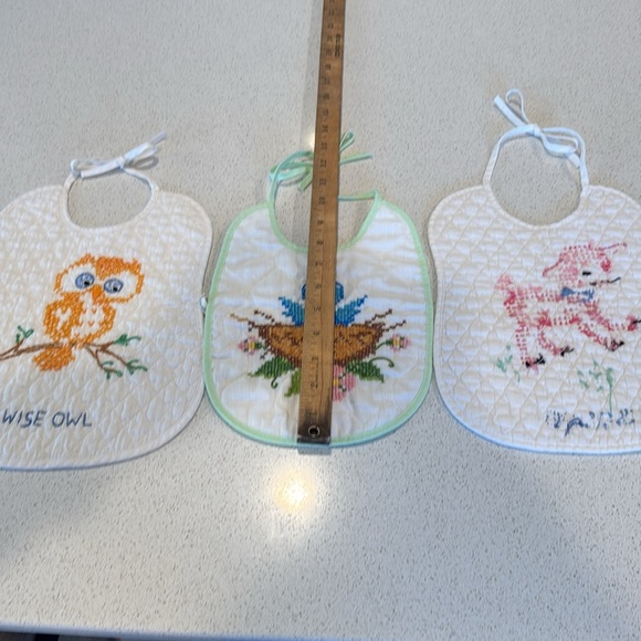 Vintage Cross Stitch Embroidered Baby Little Lamb Wise Owl baby blue bird set 3 - Picture 8 of 8